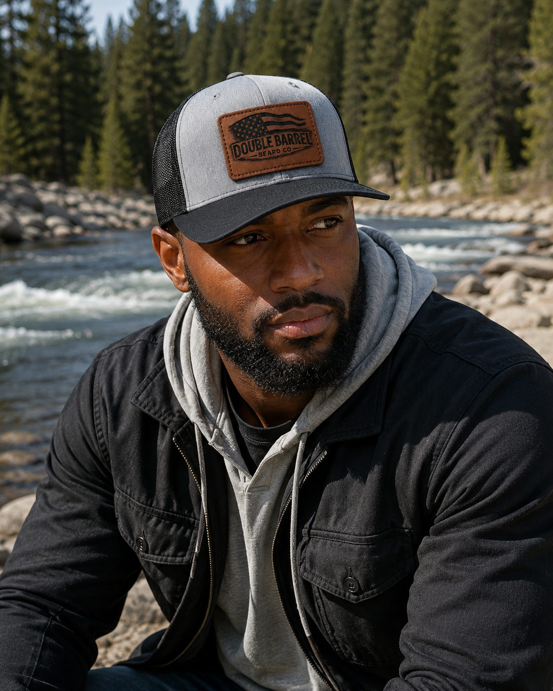 DOUBLE BARREL LEATHER PATCH TRUCKER HAT
