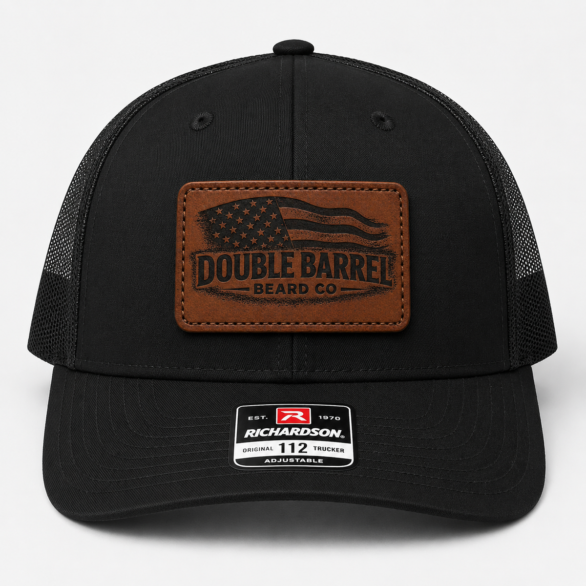 DOUBLE BARREL LEATHER PATCH TRUCKER HAT
