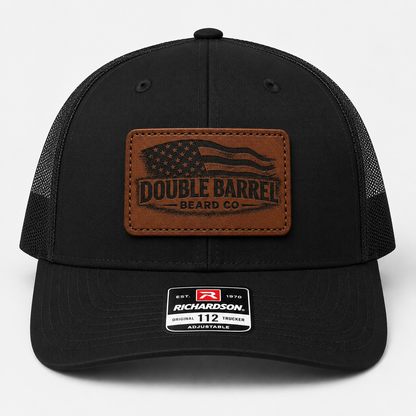 DOUBLE BARREL LEATHER PATCH TRUCKER HAT