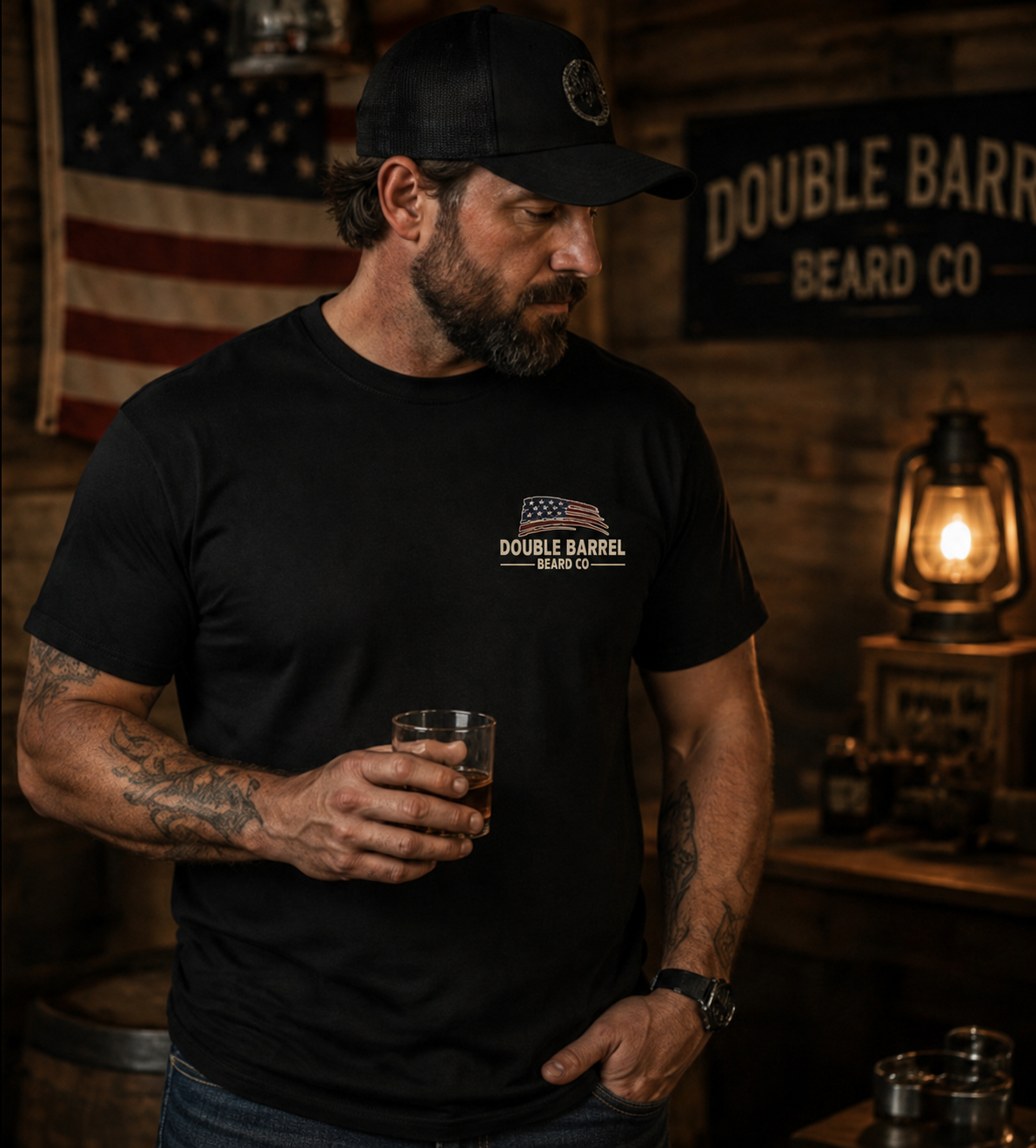 DOUBLE BARREL HERITAGE TEE – BLACK