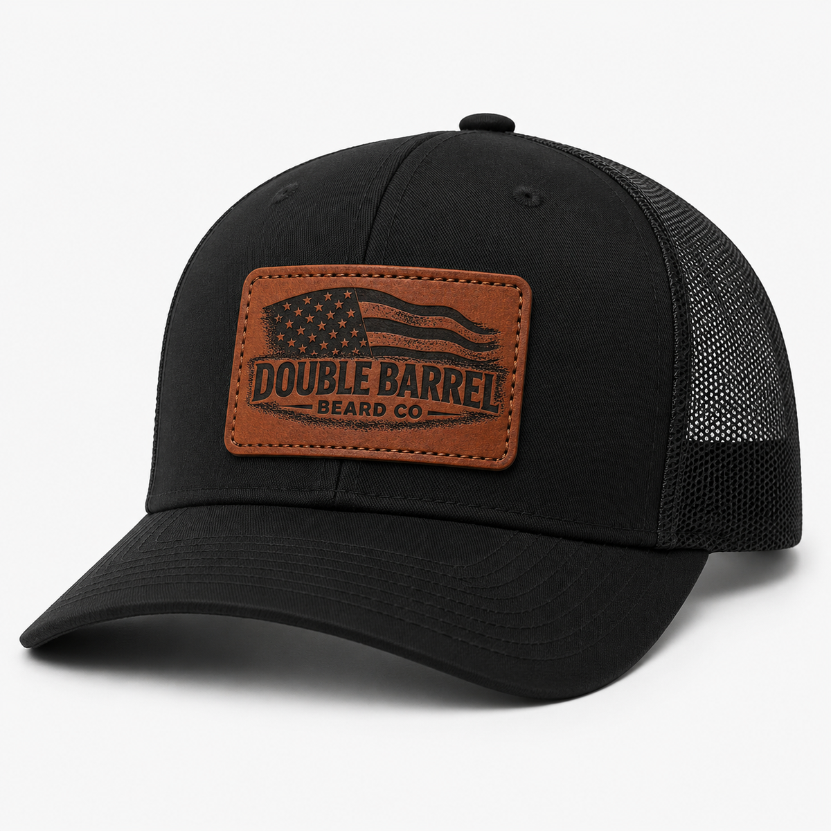 DOUBLE BARREL LEATHER PATCH TRUCKER HAT