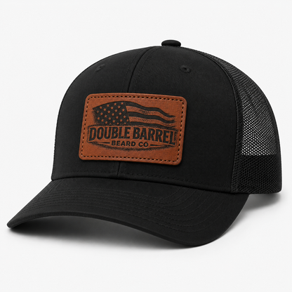 DOUBLE BARREL LEATHER PATCH TRUCKER HAT